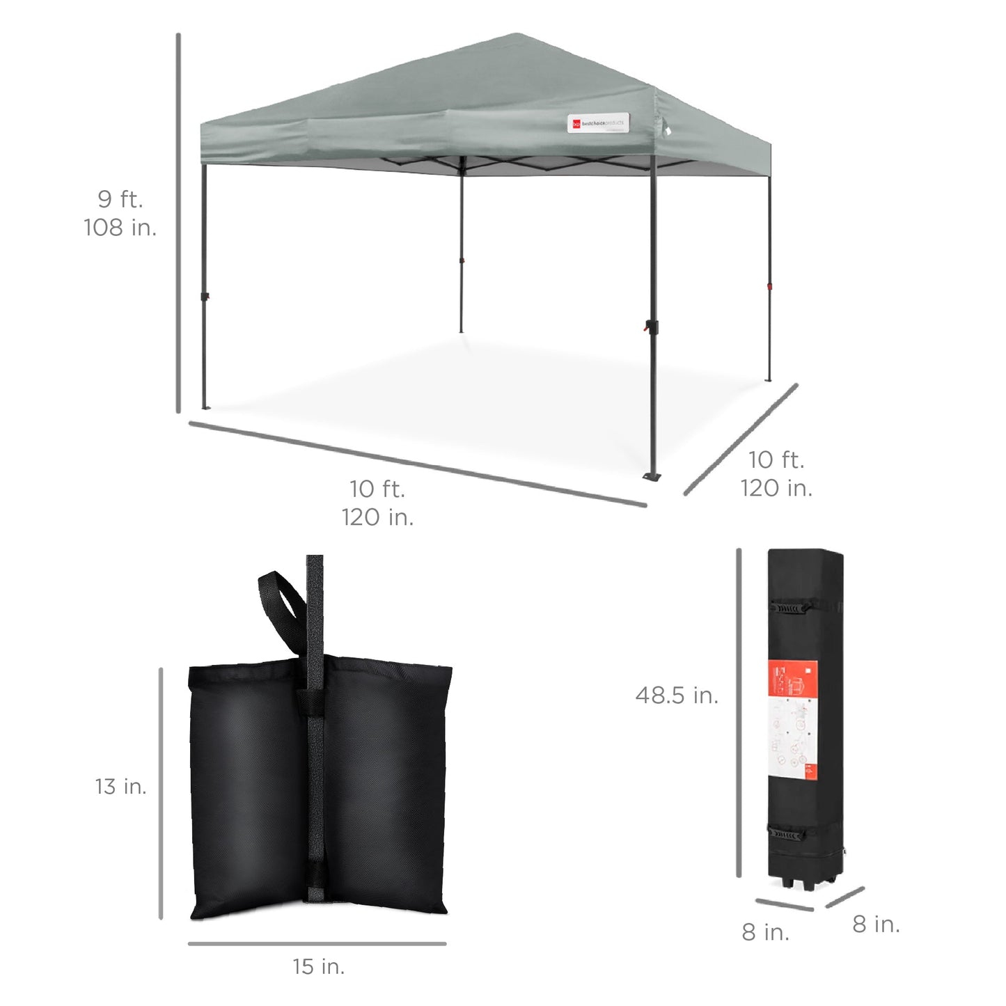 One-Person Setup Instant Pop Up Canopy w/ Case, 4 Weight Bags - 10x10ft