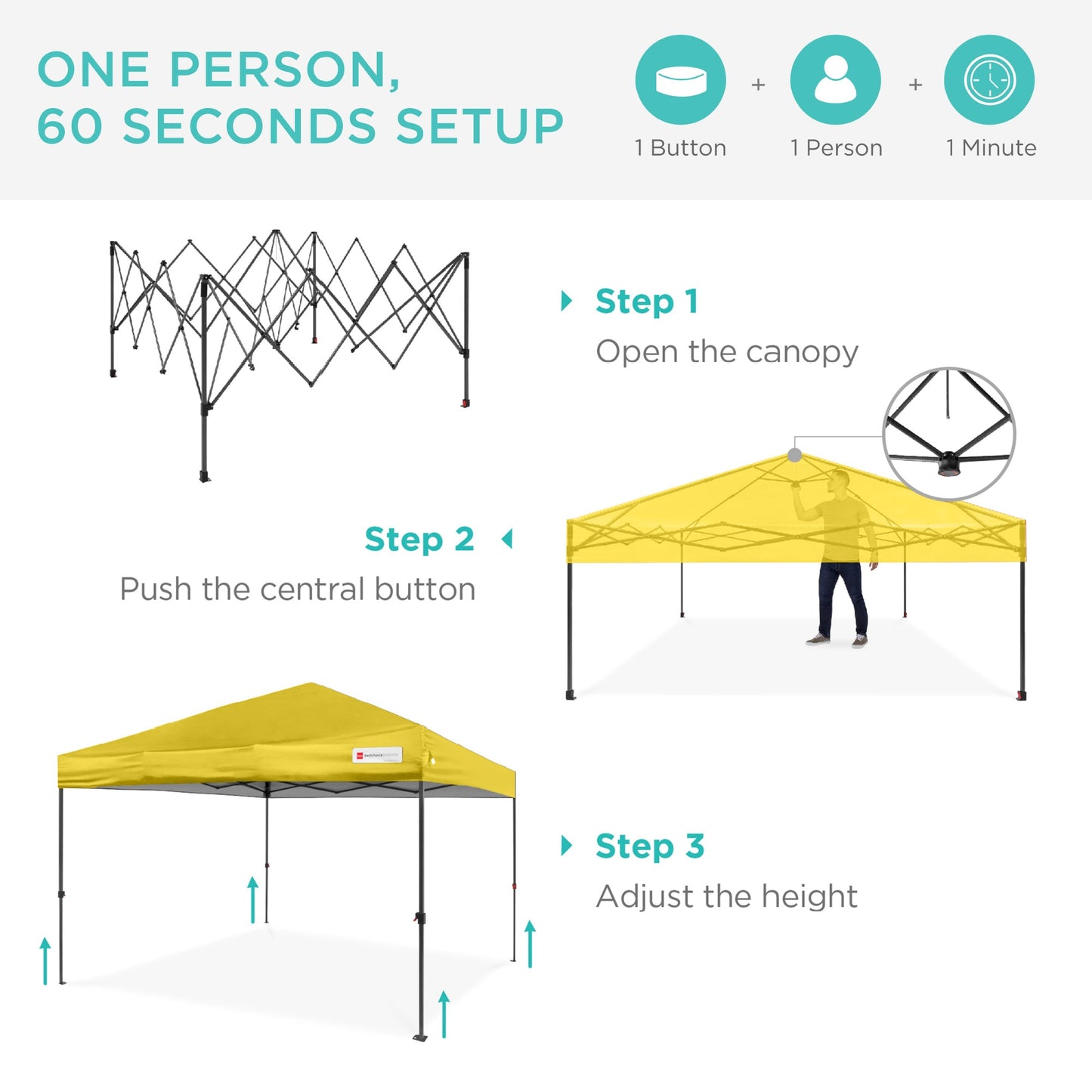 One-Person Setup Instant Pop Up Canopy w/ Case, 4 Weight Bags - 10x10ft