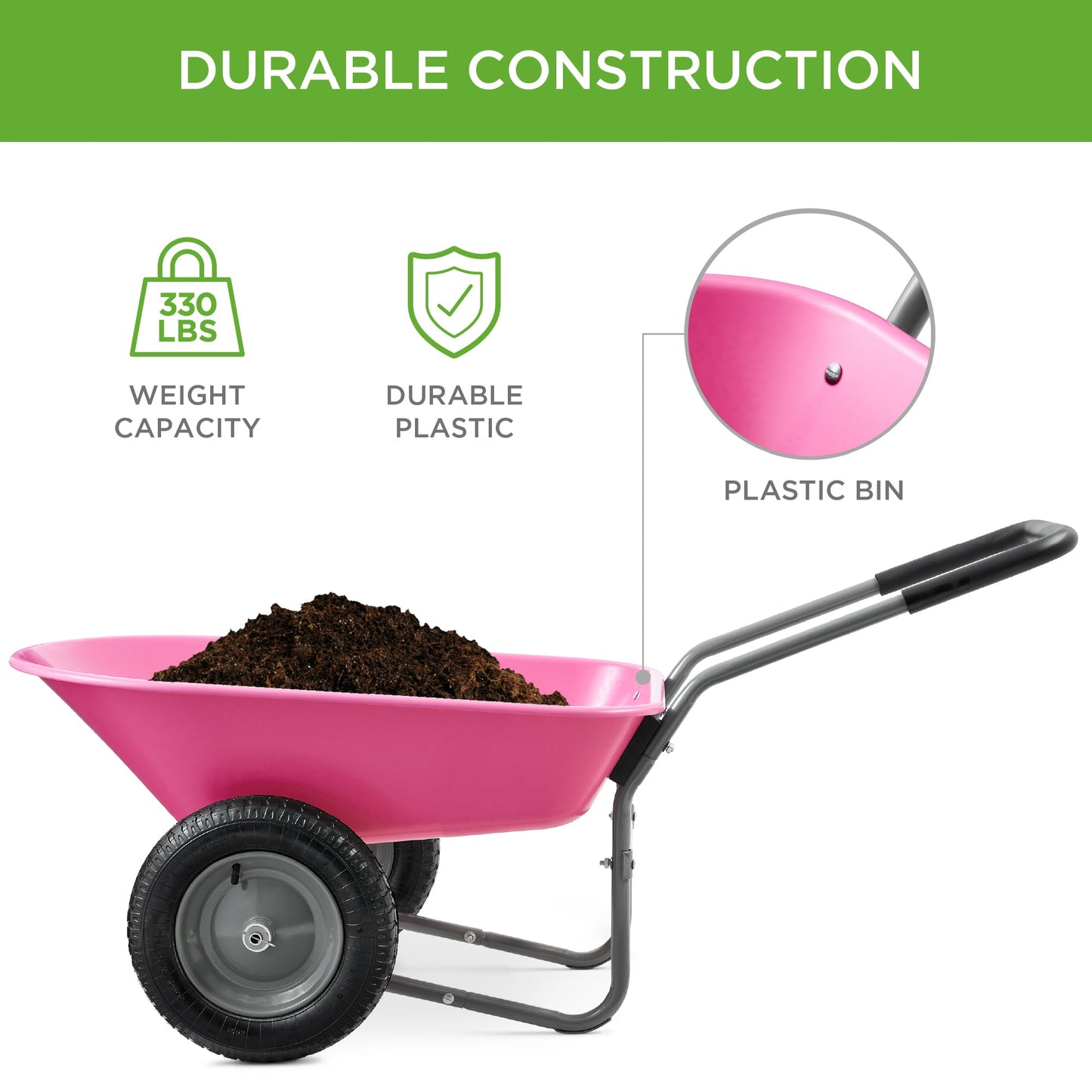 Dual-Wheel Wheelbarrow Garden Cart