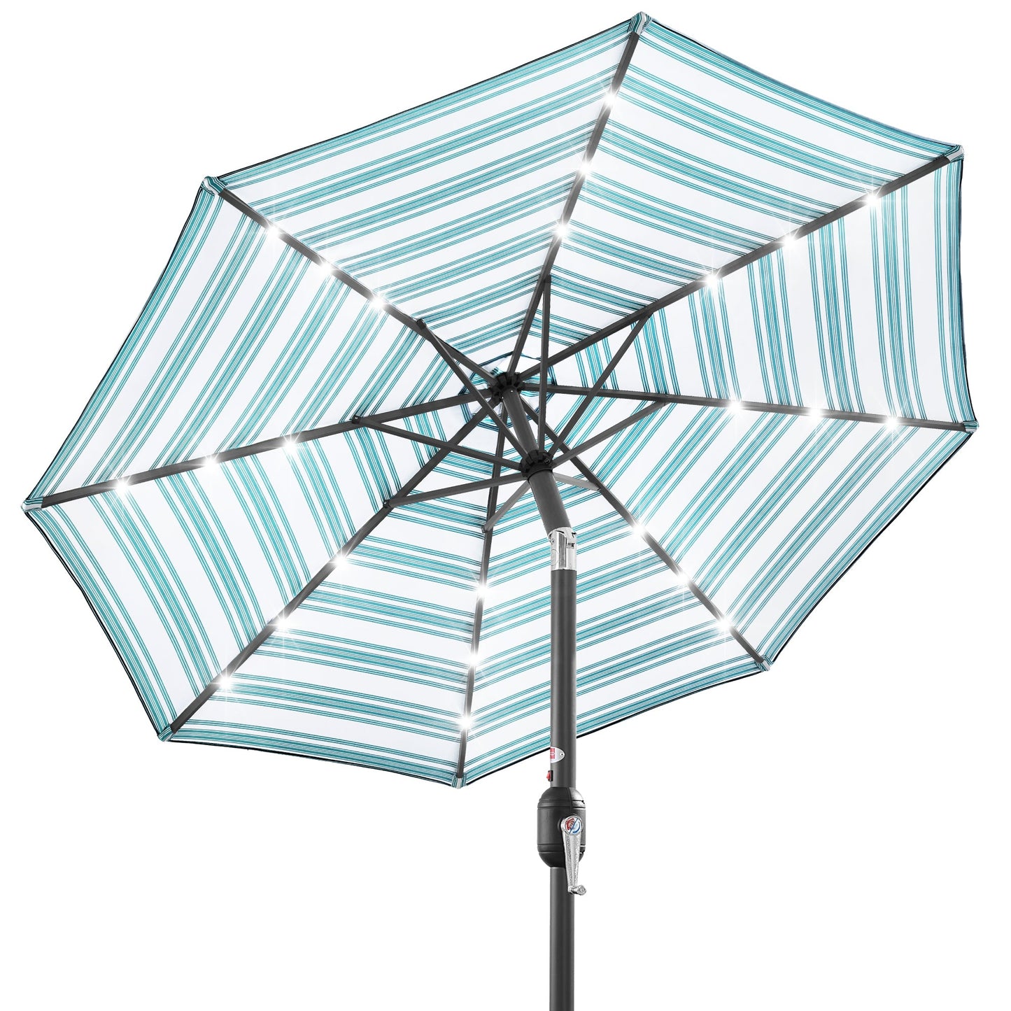 Solar LED Lighted Striped Patio Umbrella w/ Tilt Adjustment - 10ft