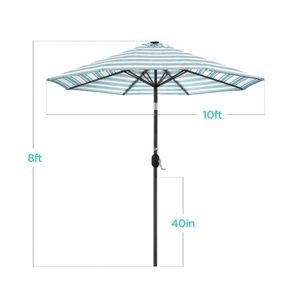 Solar LED Lighted Striped Patio Umbrella w/ Tilt Adjustment - 10ft