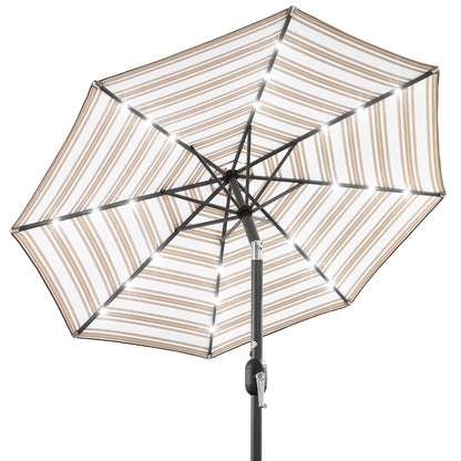 Solar LED Lighted Striped Patio Umbrella w/ Tilt Adjustment - 10ft