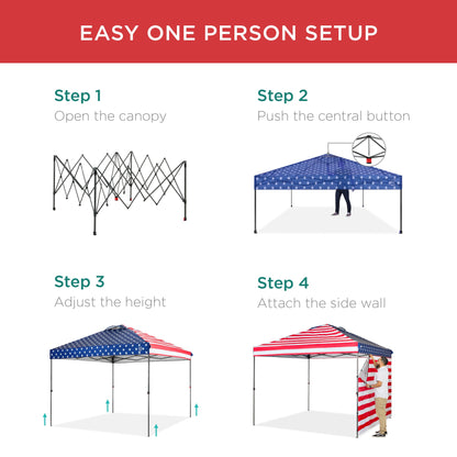 One-Person Setup Instant Pop Up Canopy w/ Side Wall, Carrying Case - 10x10ft