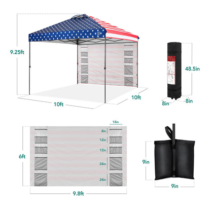 One-Person Setup Instant Pop Up Canopy w/ Side Wall, Carrying Case - 10x10ft