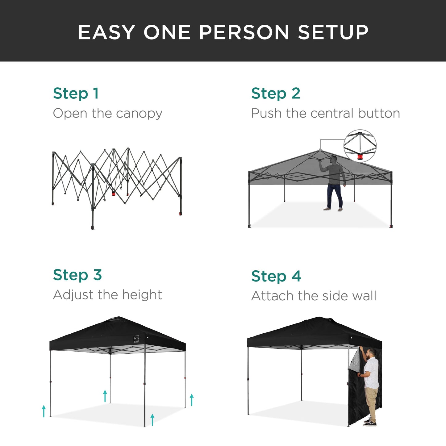 One-Person Setup Instant Pop Up Canopy w/ Side Wall, Carrying Case - 10x10ft