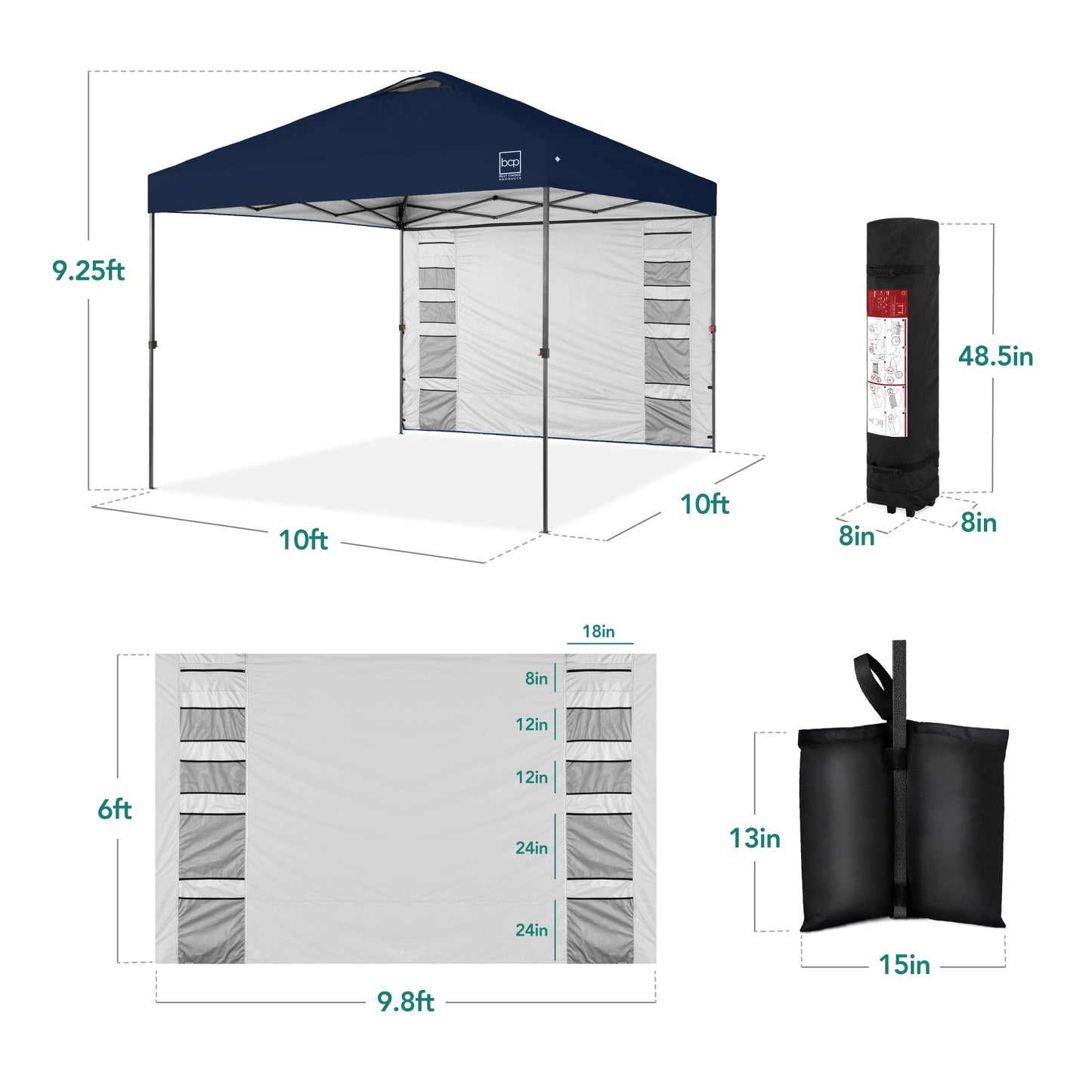 One-Person Setup Instant Pop Up Canopy w/ Side Wall, Carrying Case - 10x10ft