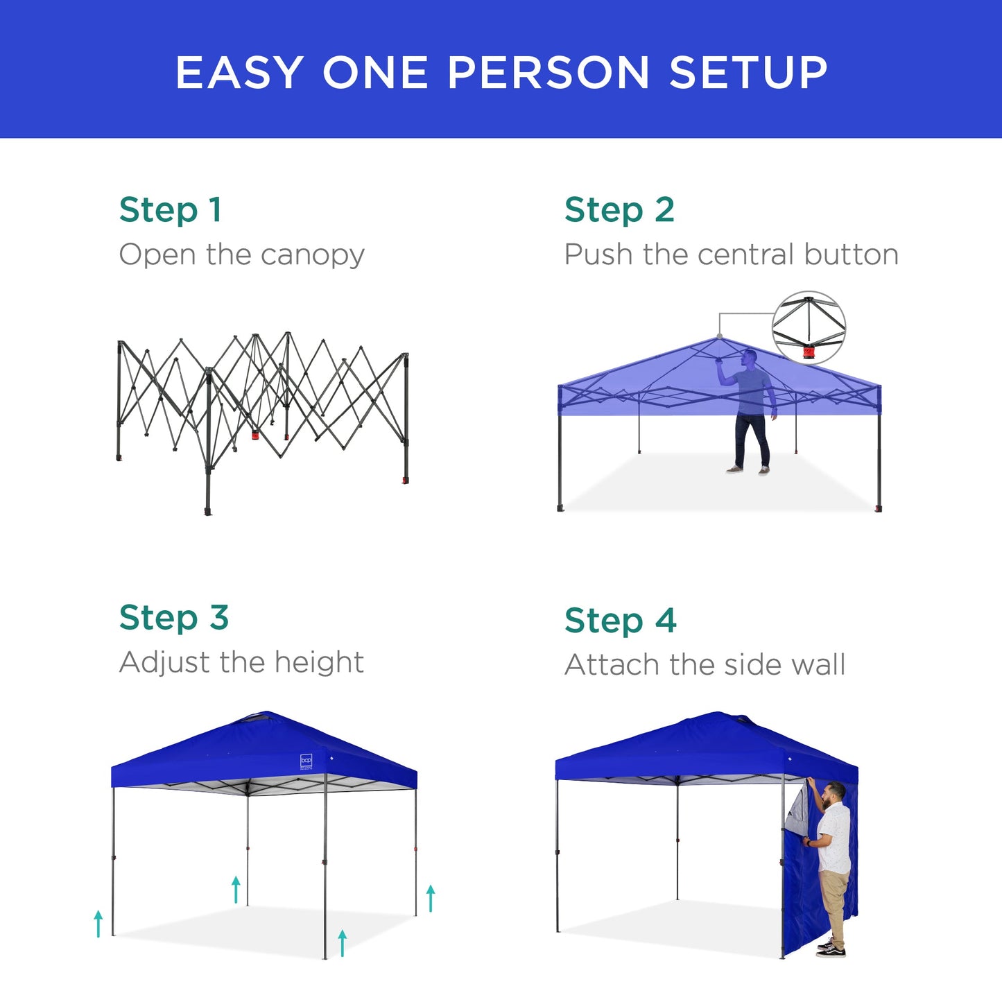 One-Person Setup Instant Pop Up Canopy w/ Side Wall, Carrying Case - 10x10ft