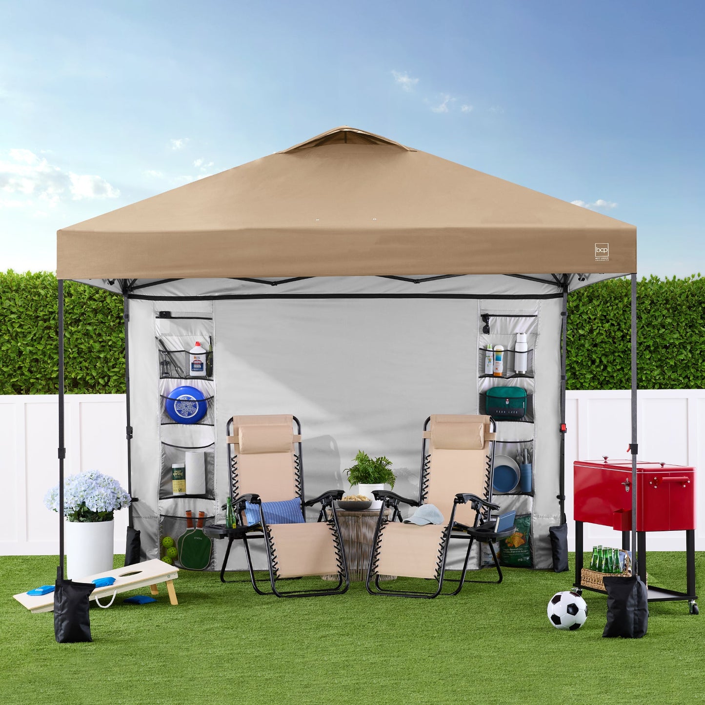 One-Person Setup Instant Pop Up Canopy w/ Side Wall, Carrying Case - 10x10ft