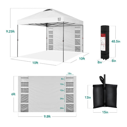 One-Person Setup Instant Pop Up Canopy w/ Side Wall, Carrying Case - 10x10ft