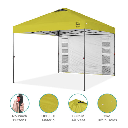 One-Person Setup Instant Pop Up Canopy w/ Side Wall, Carrying Case - 10x10ft