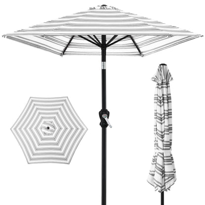 Outdoor Steel Striped Market Patio Umbrella w/ Tilt, Crank Lift - 10ft