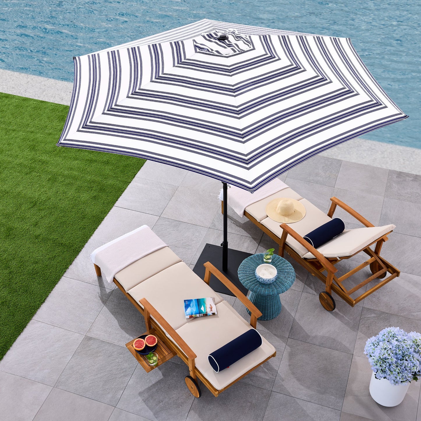 Outdoor Steel Striped Market Patio Umbrella w/ Tilt, Crank Lift - 10ft