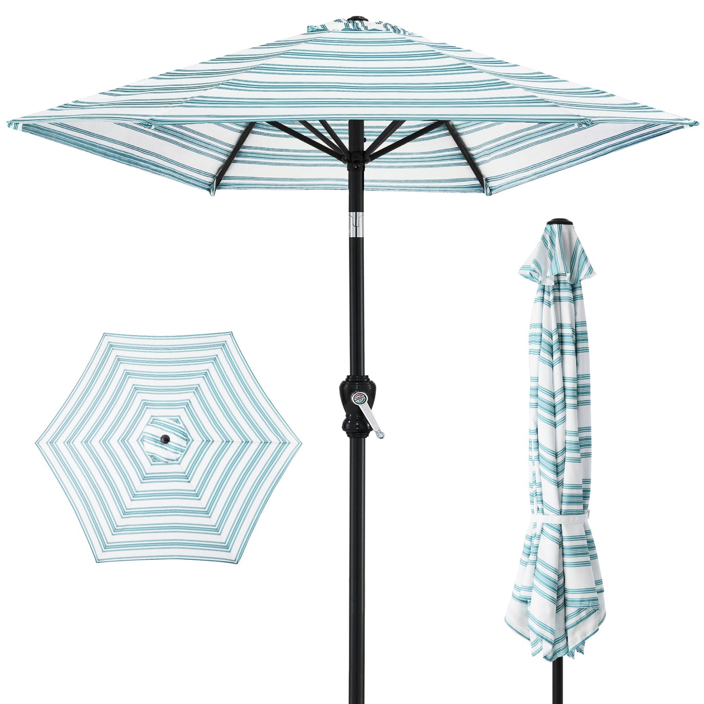 Outdoor Steel Striped Market Patio Umbrella w/ Tilt, Crank Lift - 10ft