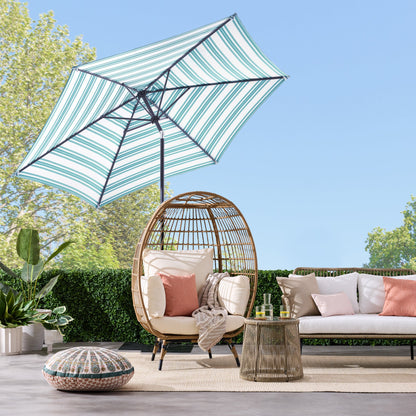 Outdoor Steel Striped Market Patio Umbrella w/ Tilt, Crank Lift - 10ft