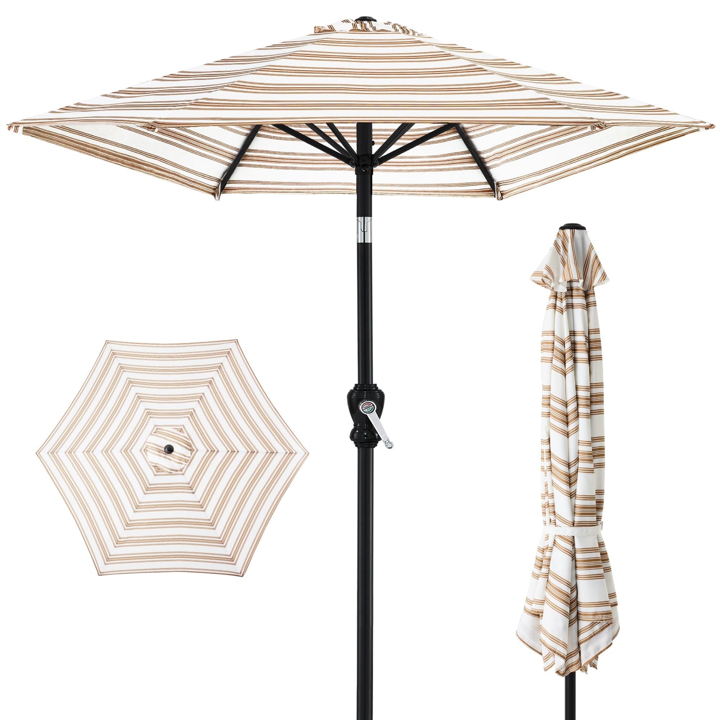 Outdoor Steel Striped Market Patio Umbrella w/ Tilt, Crank Lift - 10ft