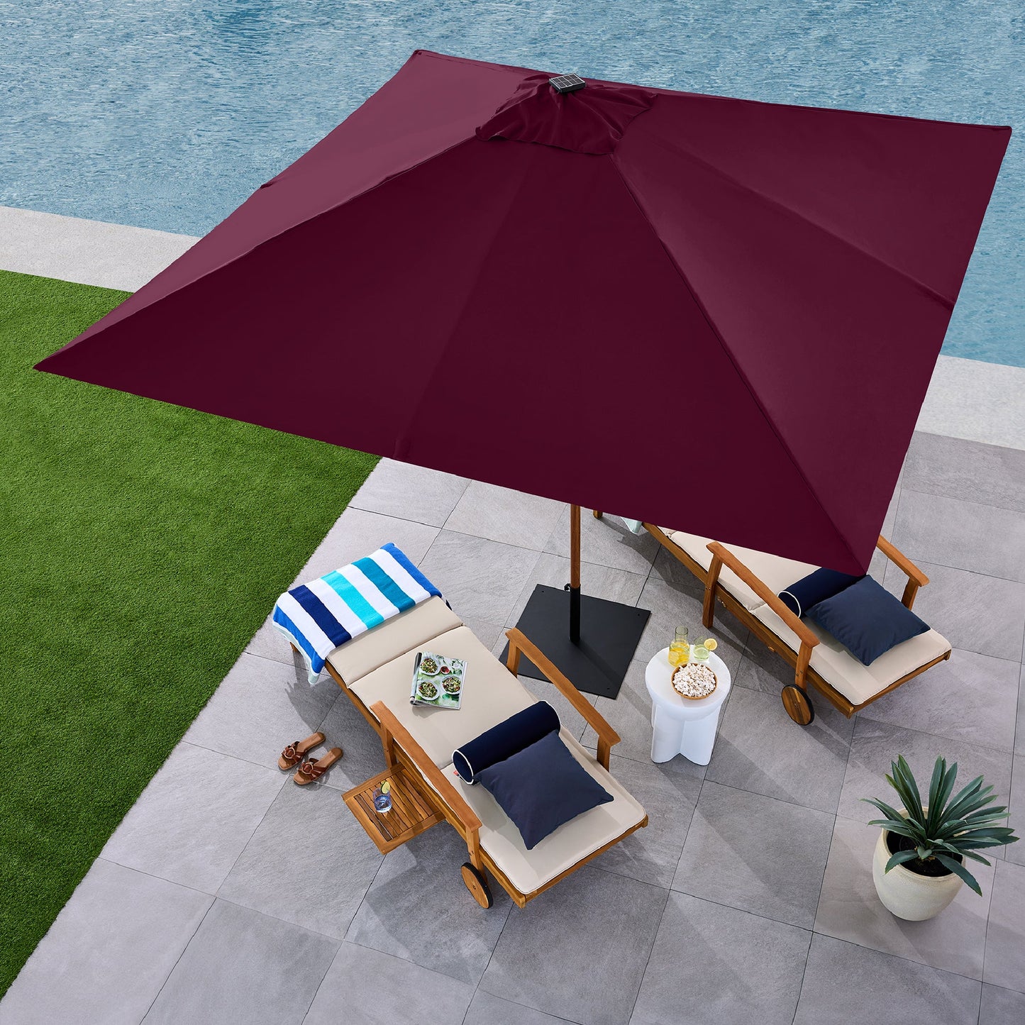 Square Solar LED Lighted Patio Umbrella w/ Faux Wood Texture - 9ft