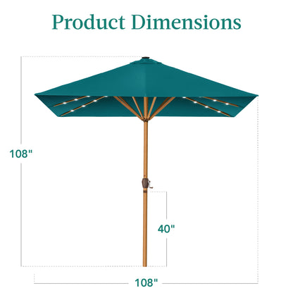 Square Solar LED Lighted Patio Umbrella w/ Faux Wood Texture - 9ft