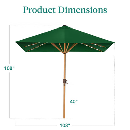 Square Solar LED Lighted Patio Umbrella w/ Faux Wood Texture - 9ft