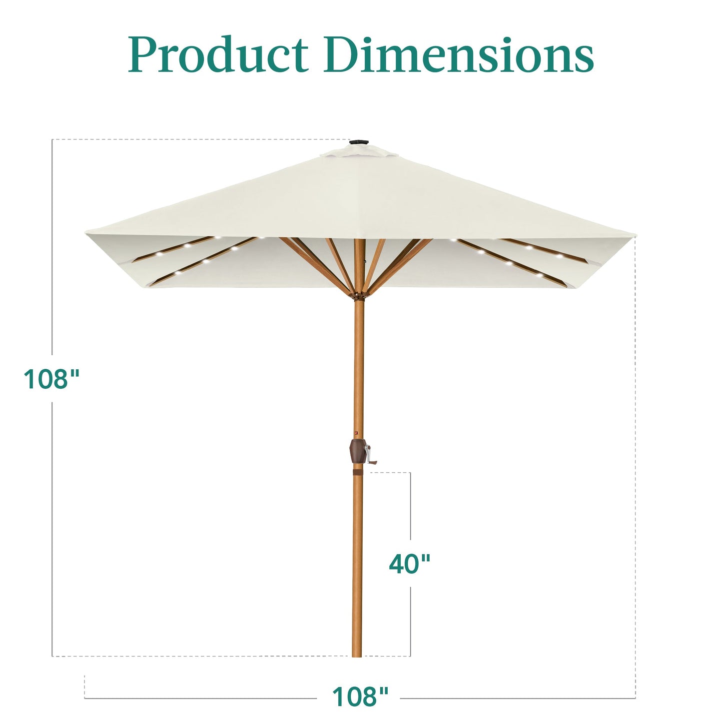 Square Solar LED Lighted Patio Umbrella w/ Faux Wood Texture - 9ft