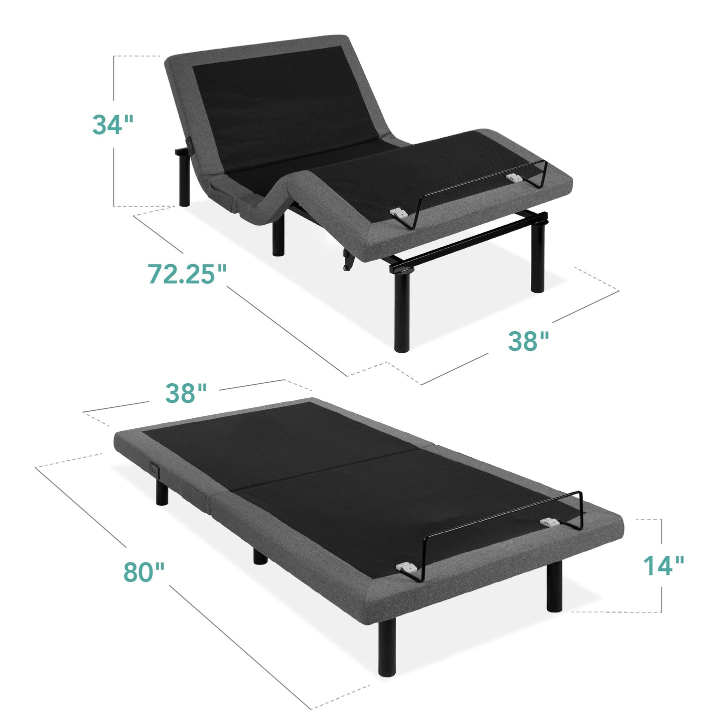 Smart Adjustable Bed Frame with Massage Function, Wireless Remote, and USB Charging Ports