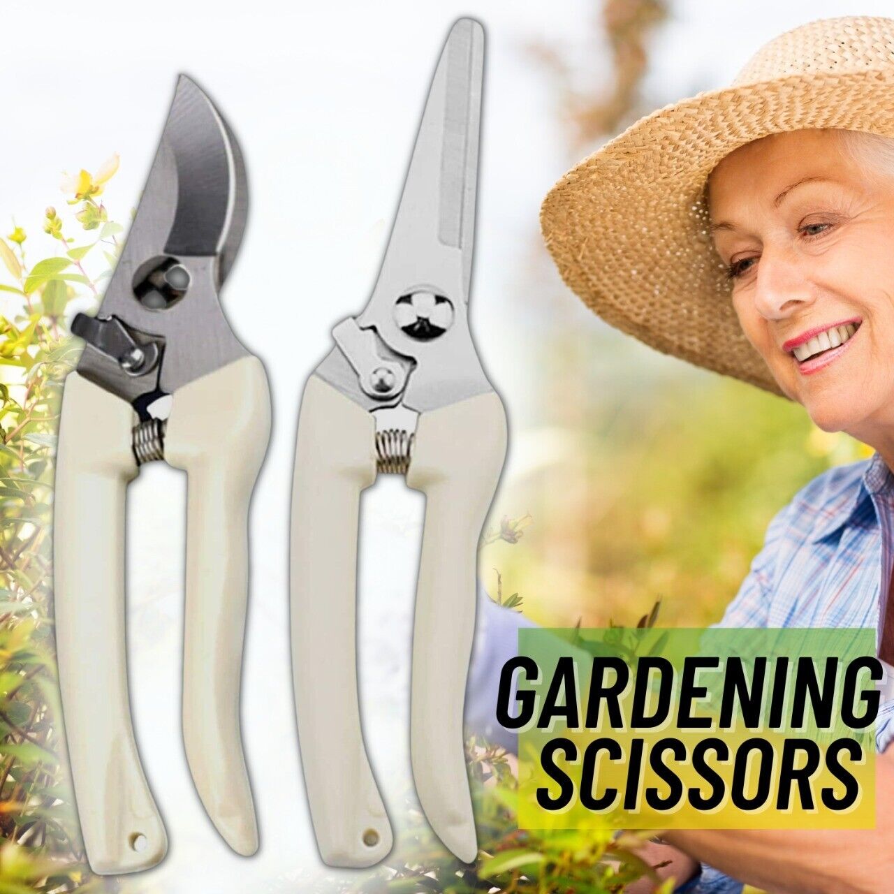 Garden Pruning Shears Set - 2 Pack Bypass & Straight Blade Scissors with Ergonomic Grip - Free Shipping