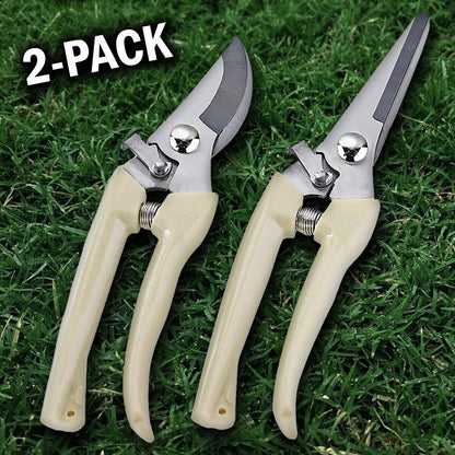 Garden Pruning Shears Set - 2 Pack Bypass & Straight Blade Scissors with Ergonomic Grip - Free Shipping