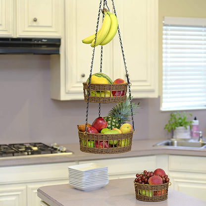Multi-Tiered Wicker Fruit and Vegetable Organizer with Banana Holder - FREE SHIPPING