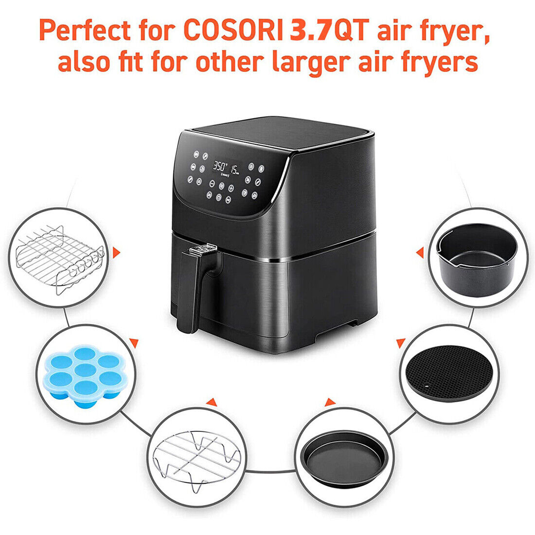 8-Inch Round Air Fryer Accessory Set - 6 Essential Baking Trays, Racks & Pans for Healthy Cooking - FREE SHIPPING