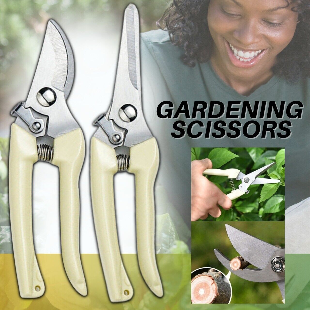 Garden Pruning Shears Set - 2 Pack Bypass & Straight Blade Scissors with Ergonomic Grip - Free Shipping