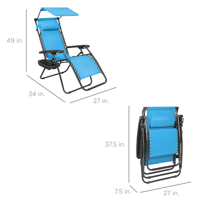 Folding Zero Gravity Recliner Patio Lounge Chair w/ Canopy, Side Tray