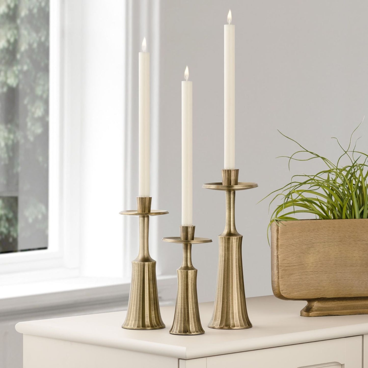 Ridged Taper Candle Holder - Brass
