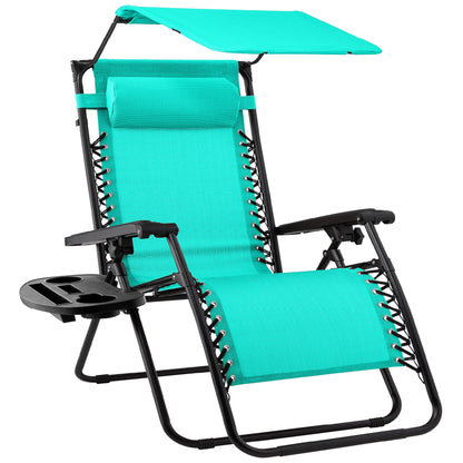 Folding Zero Gravity Recliner Patio Lounge Chair w/ Canopy, Side Tray