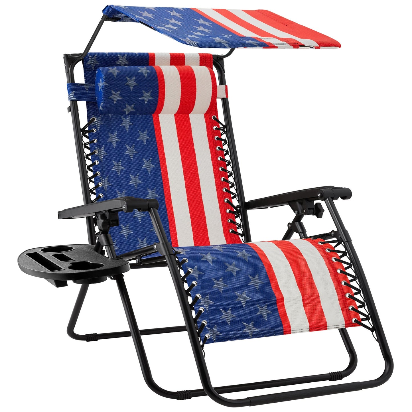 Folding Zero Gravity Recliner Patio Lounge Chair w/ Canopy, Side Tray